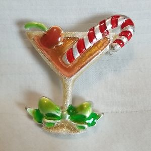 JMC Vintage Signed Christmas Martini Brooch